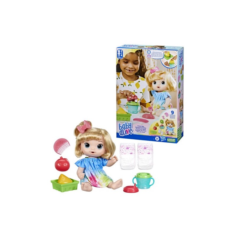 BABY ALIVE, BEBIDAS DE FRUTAS, Muñeca, jugrete, niña, bebe-pañal- juego